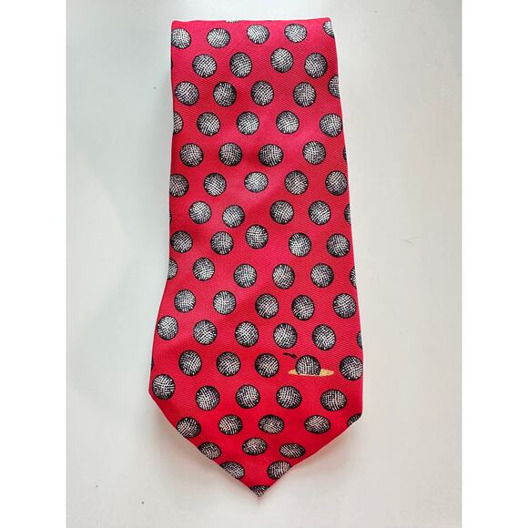 Barry Wells Red Necktie Golf Theme 'Hole in Won' Made in Italy 100% Silk Vintage - Picture 2 of 8